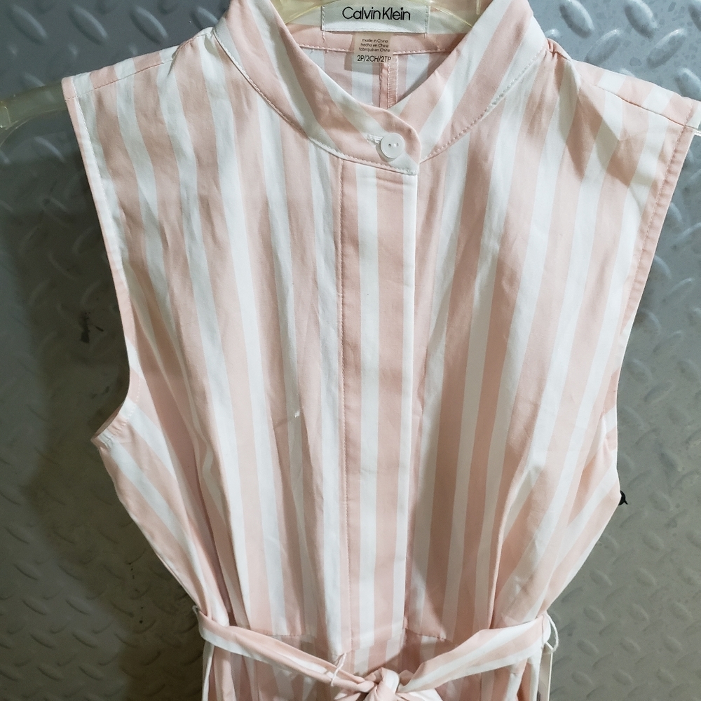 NWT CALVIN KLEIN cream/white striped shirt cotton dress (2) - Picture 8 of 15